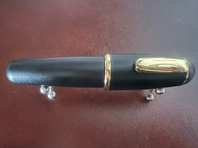 🔴 QESSI short fat roll fountain pen black with gold trim and EF nib 