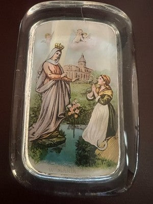 Santino Reliquary Glass Pressed Appearing Madonna W. Maria Vintage