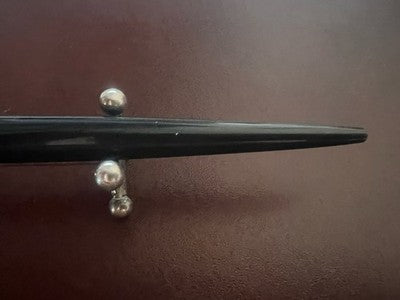 Bic Pen Ball Penholder Blue Black Desk With Ring Chrome Vintage