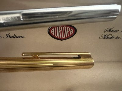 🔴 AURORA penne sfera Marco Polo cromata e dorata scrivono 2 PENNE