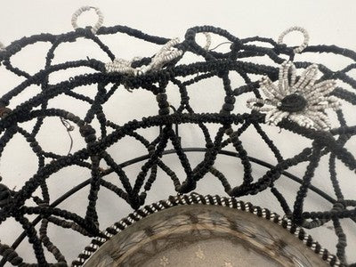 🔴 SAINT TERESA copper engraving curved glass microbead embroidery antique 1800 