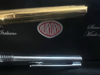 🔴 AURORA Marco Polo chrome and gold ballpoint pens write 2 PENS A 