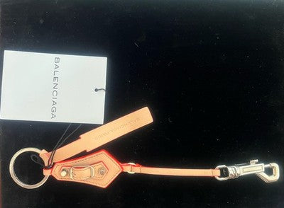 🔴 BALENCIAGA portachiavi pelle naturale bordi arancione fluo scatola garanzia