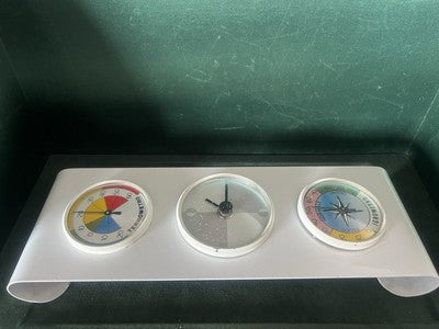 🔴 BRIO TIME orologio barometro igrometro parete muro ferro BIANCO vintage