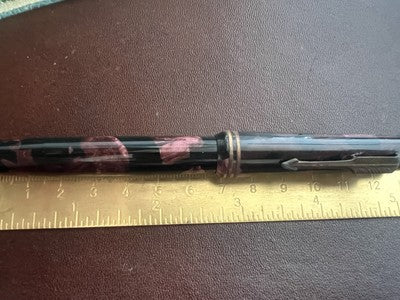 🔴 OMEGA penna stilografica celluloide bordeaux A.V.M a pulsante scrive vintage
