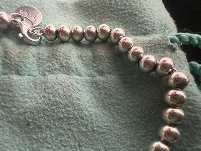 TIFFANY &amp; CO. Pulsera De Pearls De Plata 925 Charm Corazón Esmaltado Vintage 