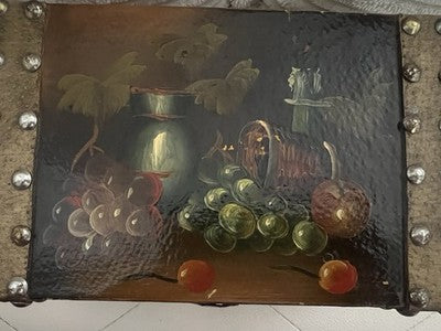 🔴 Scatola scrigno legno dipinto borchie e manici da lucchetto vintage A