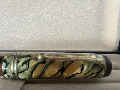 Pen Fountain Pen Celluloid Marbled Tiger Push Button Marking Vintage '40 