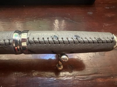 🔴 RONSON ballpoint pen gray leather hand-stitched rotation vintage NOS 