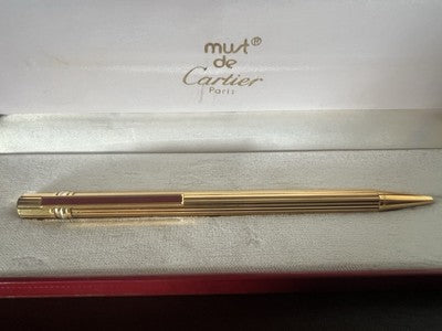 🔴 CARTIER penna sfera Trilogy Vendome placcata oro clip lacca rossa