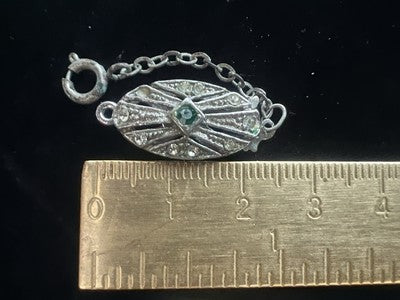 🔴 ARGENTO 835 chiusura collana gancio 1 filo con pietra verde vintage