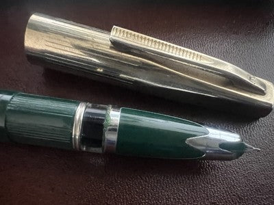 Stift Füllfederhalter Grün Mechanismus A Kolben Schreibt Vintage 1950 C