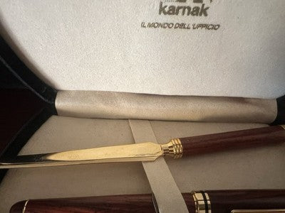 Karnak Set Bureau Bois Avec Stylo à Plume Et Sphère Avec Ouvre-Lettre Vintag