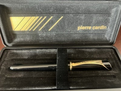 🔴 PIERRE CARDIN penna stilografica nera pennino laminato oro con astuccio NOS