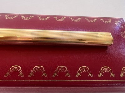 🔴 CARTIER penna a sfera Les Must de Cartier placcata oro godronné Paris NOS