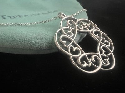 Tiffany &amp; Co. Halskettenanhänger, Silber 925, große Herzen, perforiert, selten 