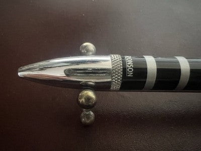 Ronson Stylo-Plume à Bille Laque Noire Avec Profils Chrome Écrit Vintage