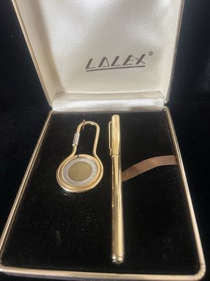 Lalex Set Stylo-Plume Sphère Or + Porte-Clé 500 Lire Avec Trousse Vintage