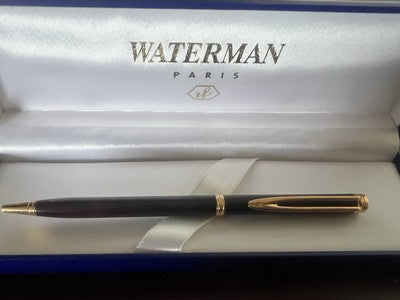 🔴 WATERMAN penna sfera lacca marmorizzata placcata oro scrive con astuccio