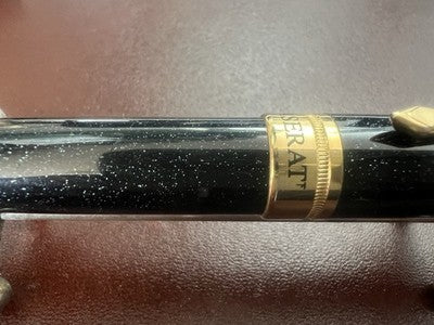 🔴 MASERATI penna stilografica resina nera iridescente blu profili dorati NOS