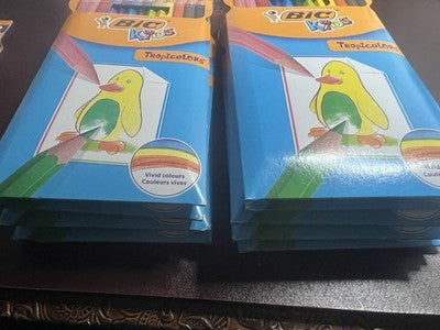 🔴 BIC KIDS Tropicolors Lotto 9 confezioni pastelli 12 pezzi cadauna sigillate