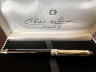 César Emiliano Stylo-Plume Sphère Argent 925 Laque Ciselé À Main Garantie