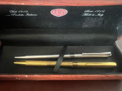 🔴 AURORA Marco Polo chrome and gold ballpoint pens write 2 PENS A 