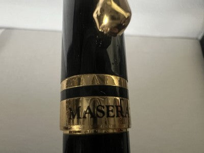 🔴 MASERATI penna stilografica lacca nera profili dorati F cartucce Pelikan