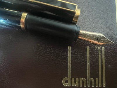 🔴 DUNHILL penna stilografica lacca nera placcata pennino ORO 14 KT Gemline M