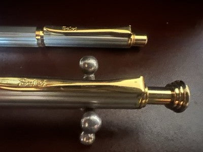 🔴 Penna sfera e roller SALVI metallo finitura effetto titanio dorato set