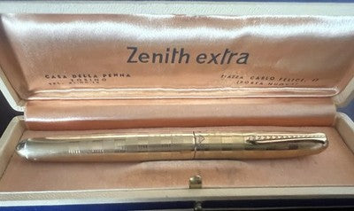 Zenith Extra Stylo à Plume Plaqué Or 18K Ciselé Boutons Filler Vintage