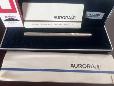 🔴 AURORA penna stilografica Hastil ARGENTO MASSICCIO 925 pennino ORO bianco M