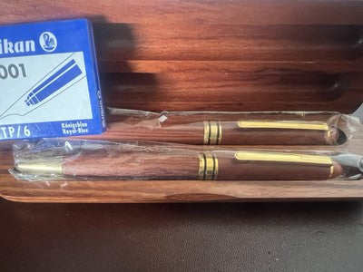 🔴 Penna sfera stilografica LEGNO pennino Iridium 6 scrivono astuccio vintage