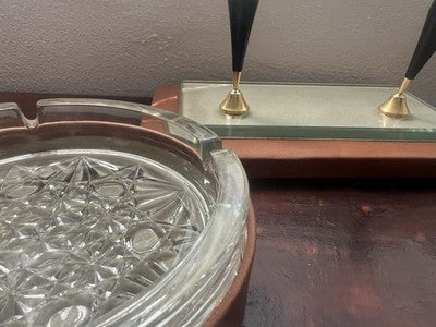 Base Stylo-Plume Bureau Sphère Stylo à Plume Cuir Et Cendrier Cristal Vintage