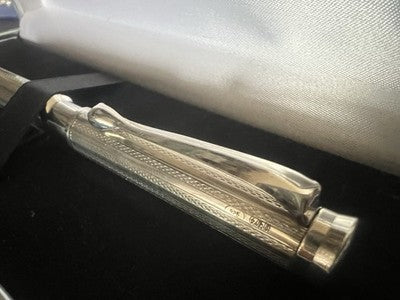 🔴 CESARE EMILIANO penna sfera ARGENTO 925 guilloché cesellata a mano garanzia