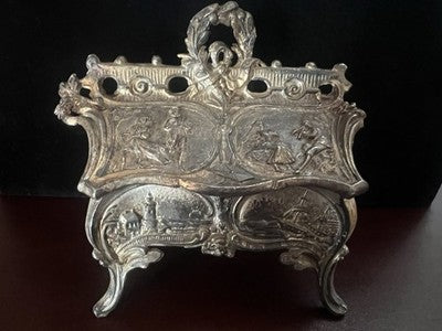 🔴 Porta calamaio metallo a rilievo con scene bucoliche paesaggi marini vintage