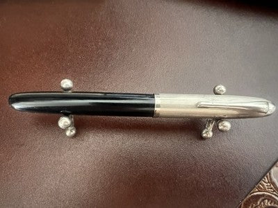 LUS Pluma Estilográfica 59 Negra Con Tapa Cromada Escribe Vintage 1950 N.2