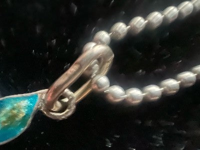 🔴 Collana ARGENTO MASSICCIO 925 con ciondolo pesce smalti azzurri vintage