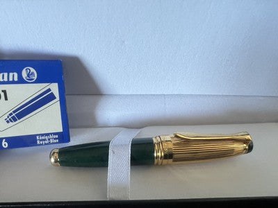🔴 OSAMA penna stilografica mini da agenda lacca verde e dorata scrive vintage