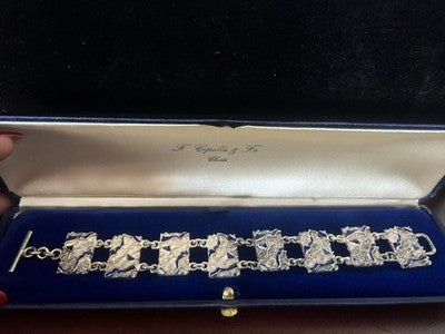 🔴 Bracciale ARGENTO 800 lingotti cesellati smalti blu cobalto Italy vintage