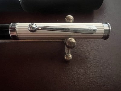 🔴 CERRUTI penna sfera lacca nera profili cromati astuccio contro scatola NOS