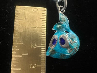 🔴 Collana ARGENTO MASSICCIO 925 con ciondolo pesce smalti azzurri vintage