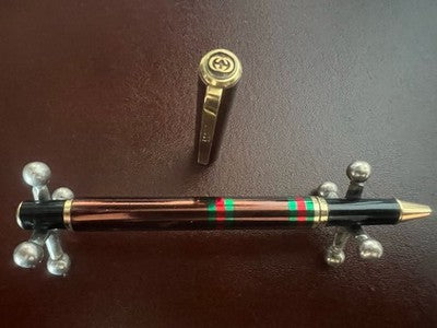 Gucci Pen Ball Lacquer Brown Headbands Green Red Clip Vintage Gold