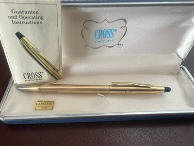 🔴 CROSS penna a sfera placcata oro 12 Kt incisione H.G. astuccio originale vint