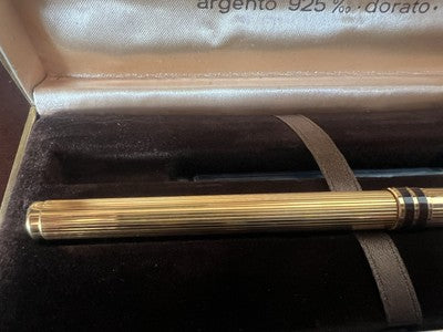 🔴 AURORA penna stilografica Marco Polo ARGENTO 925 MASSICCIO F placcata oro