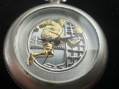 🔴 Orologio tasca uomo CALCIO calciatore cromato quarzo funziona vintage