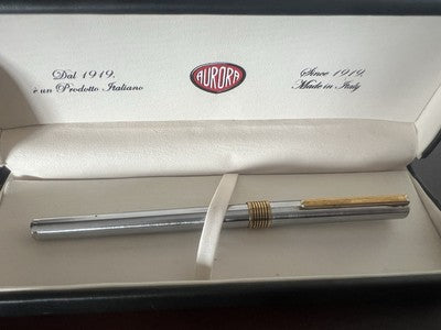 🔴 AURORA penna stilografica Marco Polo cromata con cartuccia astuccio