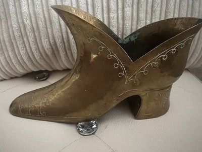 Pot A Crayons Executive Desk Laiton Massif Ciselé Forme Chaussure Vintage