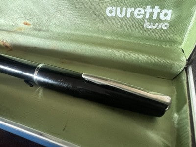 🔴 AURETTA penna stilografica nera By Aurora con cartucce vintage 1970 P