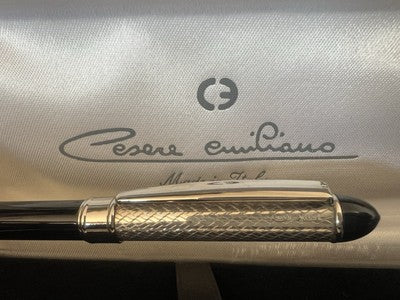 César Emiliano Stylo-Plume Sphère Argent 925 Laque Ciselé À Main Garantie